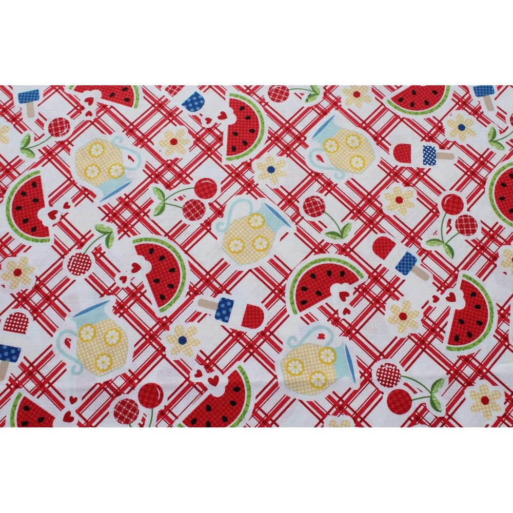 Red White & Bloom Kimberbell Fabric 2 Yd 56" Red Picnic Cherry Laminated Cotton